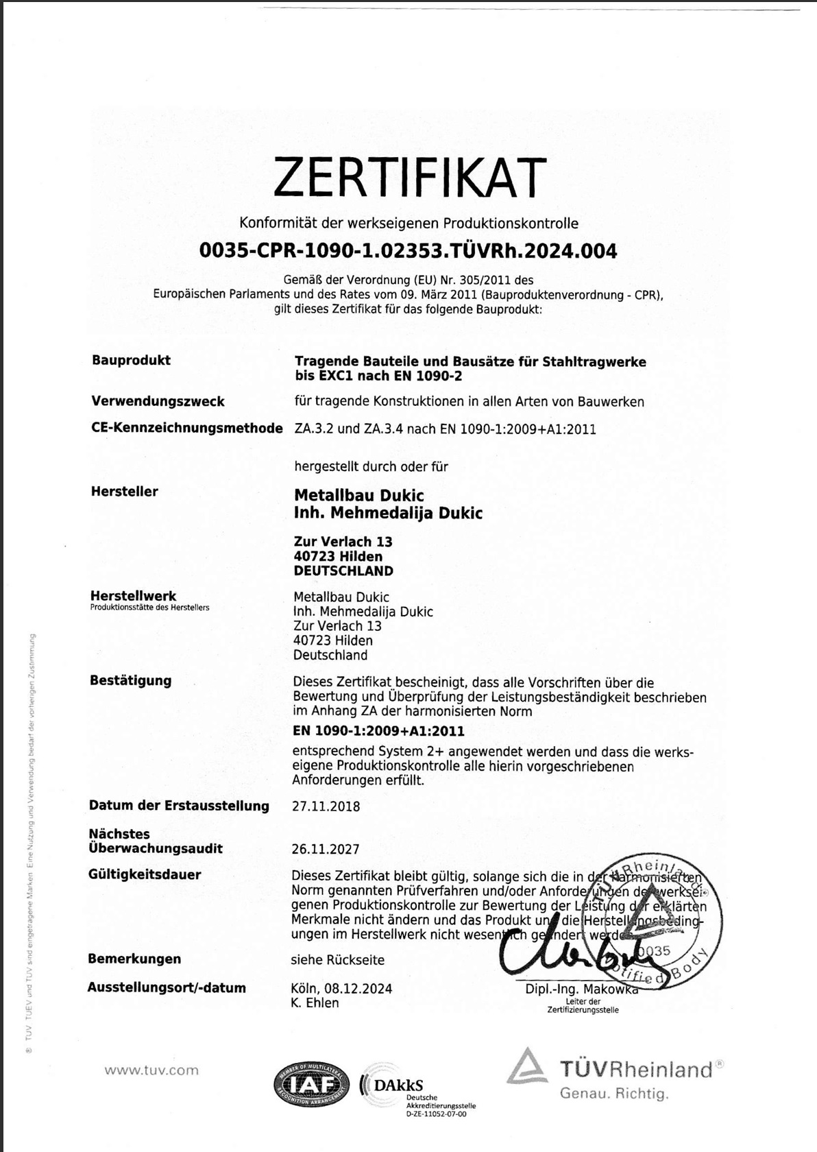 Konformitätszertifikat